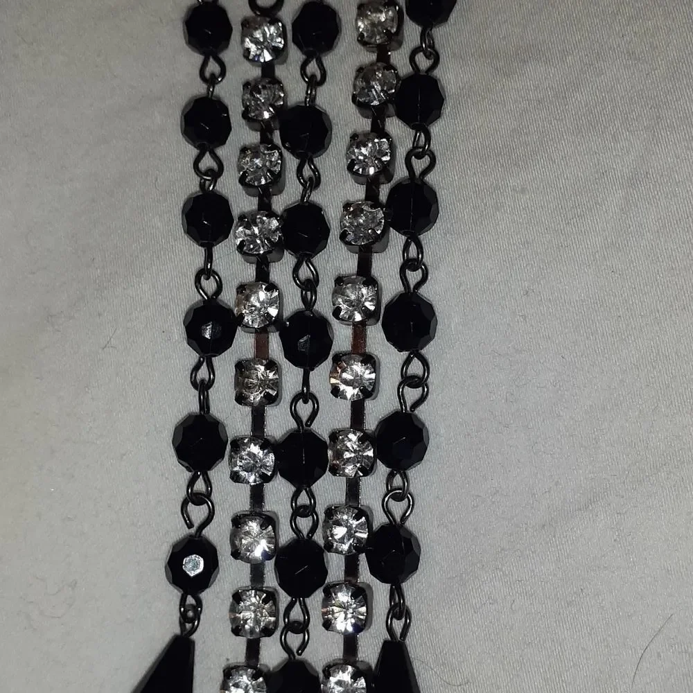 NEW Art Deco‎ Beaded Diamond Statement Necklace 30
